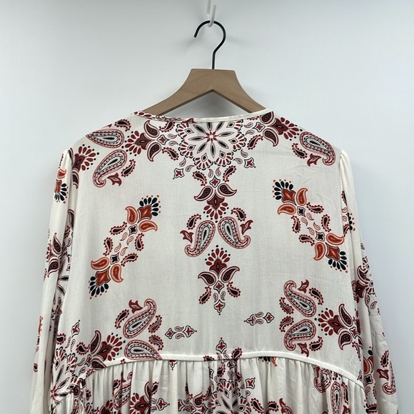 Torrid Paisley Woven V-Neck 3/4 Sleeve Pleated Swing Dress Boho White 1X - Picture 6 of 9